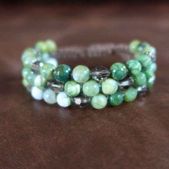 $150 Chan Luu green bracelet round multi beads/stones adjustable with brown cord - Picture 1 of 8